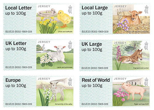 Stamp strip <br>
The Post & Go set of stamps on Jersey farm animals and local flora <br>
Client: Jersey Post <br>