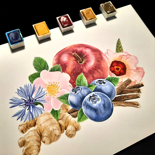 Fruits and flowers <br>
Label illustration for Canbifry <br>
Client: SALD S.A.S. <br>