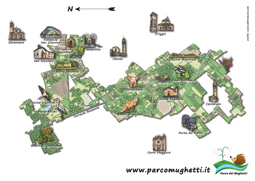 Mappa illustrata <br>
Illustrazione per tovaglietta <br>
Client: Parco dei Mughetti <br>